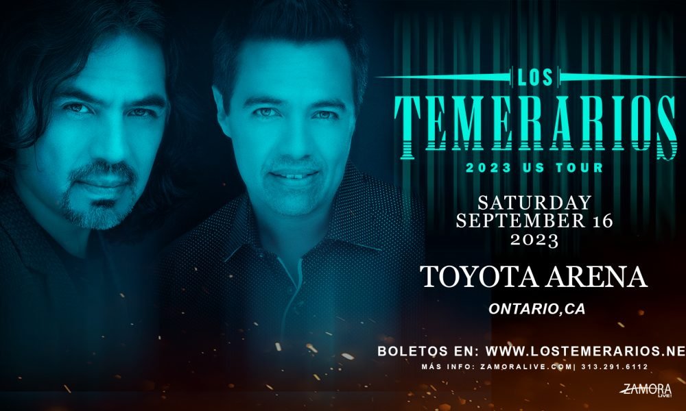 An acoustic guitar on a stage represents the legacy of Los Temerarios tour.
