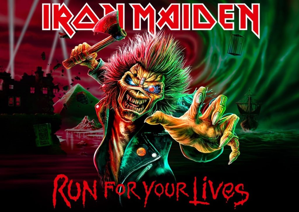 A professional electric guitar and amplifier on stage representing the Iron Maiden tour.